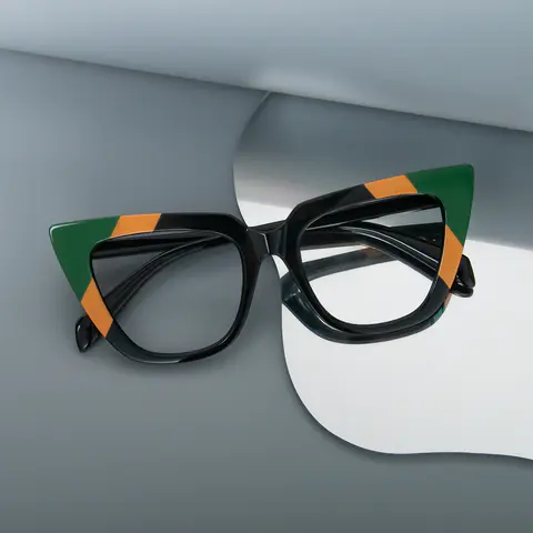 Cat-eye Black/Green Eyeglasses