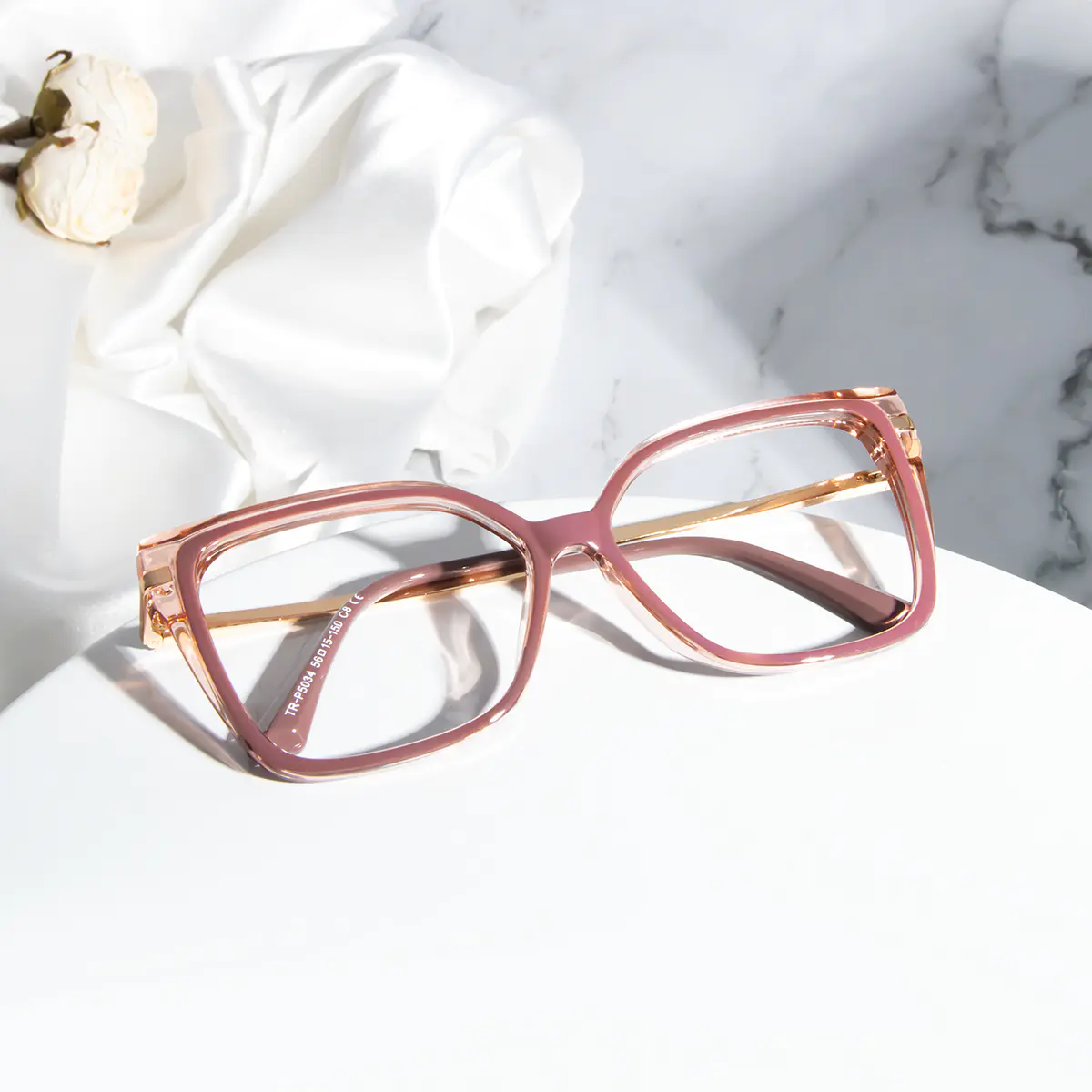 Square Transparent Pink/Brown Eyeglasses