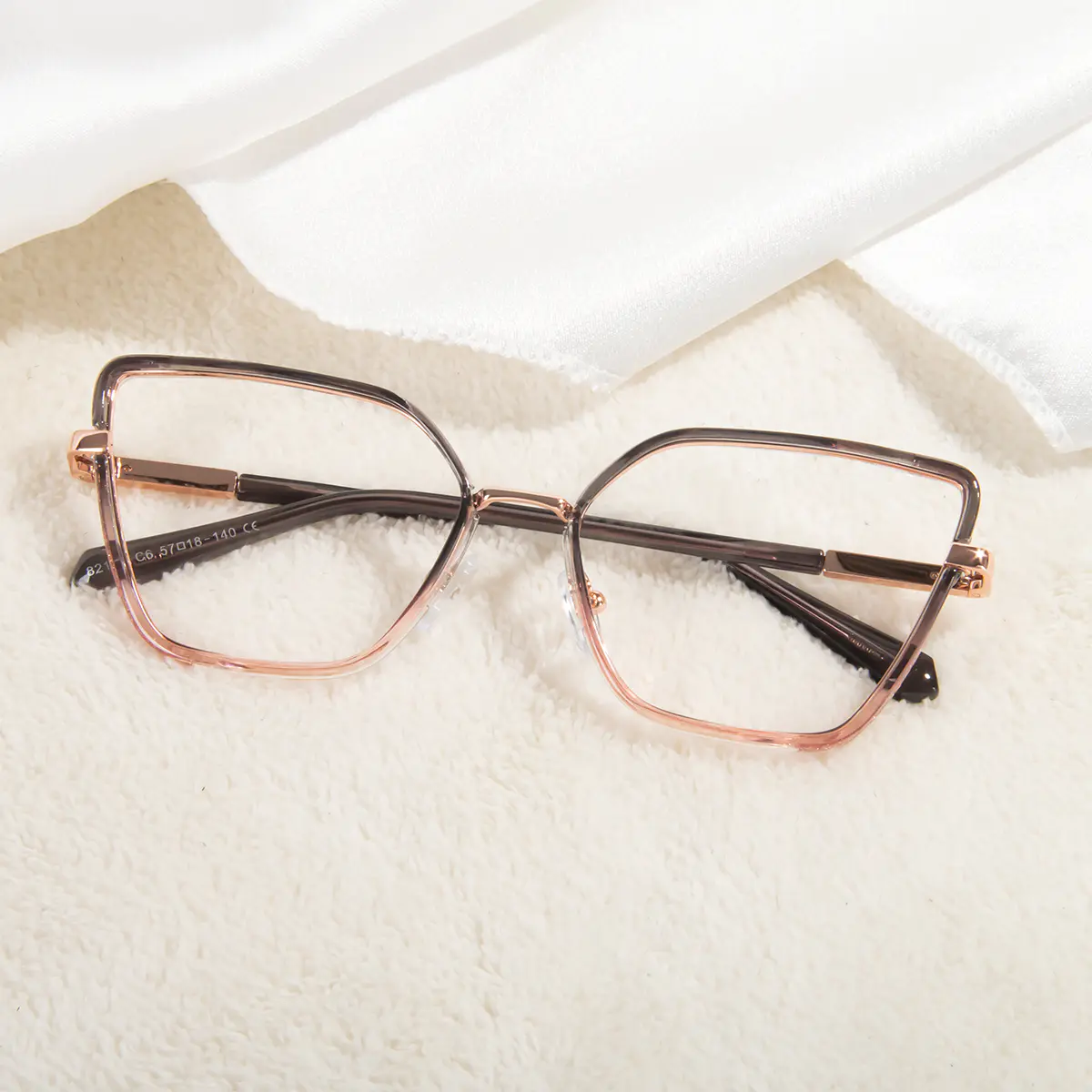 Square Transparent Gray/Transparent Pink Reading Glasses