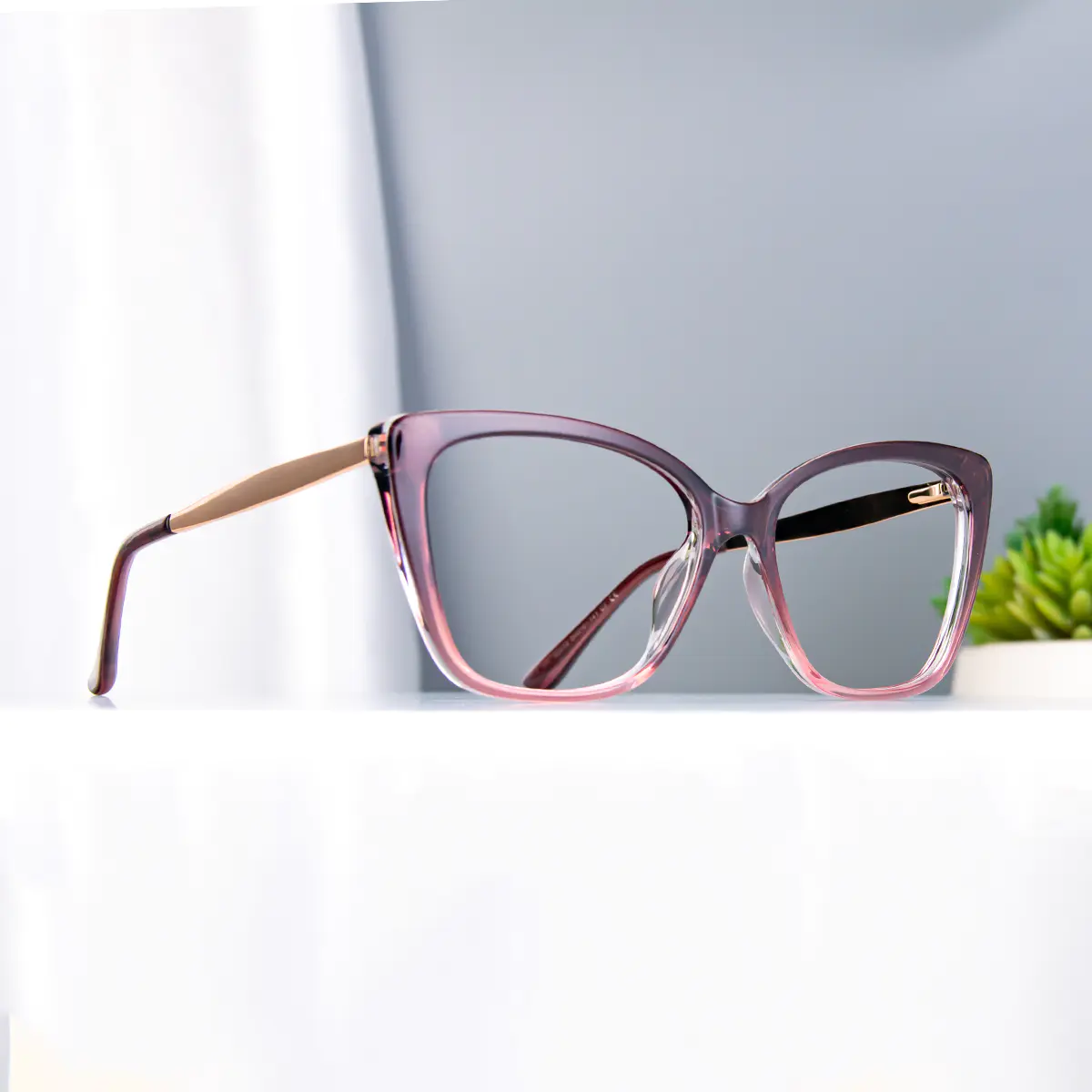 Square Brown/Transparent Pink Eyeglasses