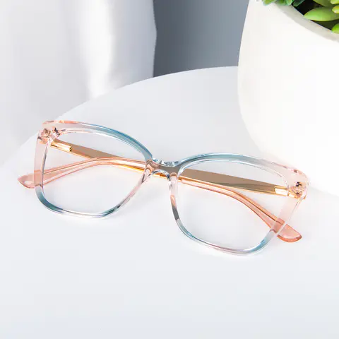 Square Transparent Amber/Transparent Blue Eyeglasses