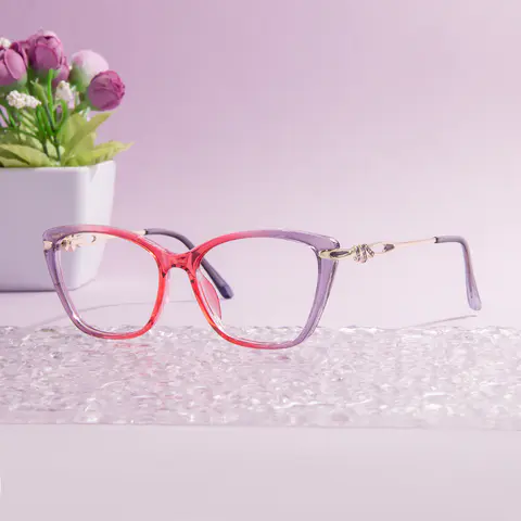 Square Transparent Purple/Transparent Red Eyeglasses