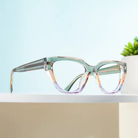 Square Transparent Green Eyeglasses