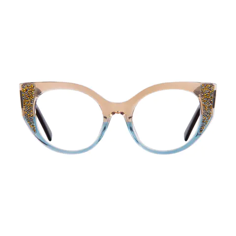 Cat-eye Transparent Amber/Transparent Blue Eyeglasses