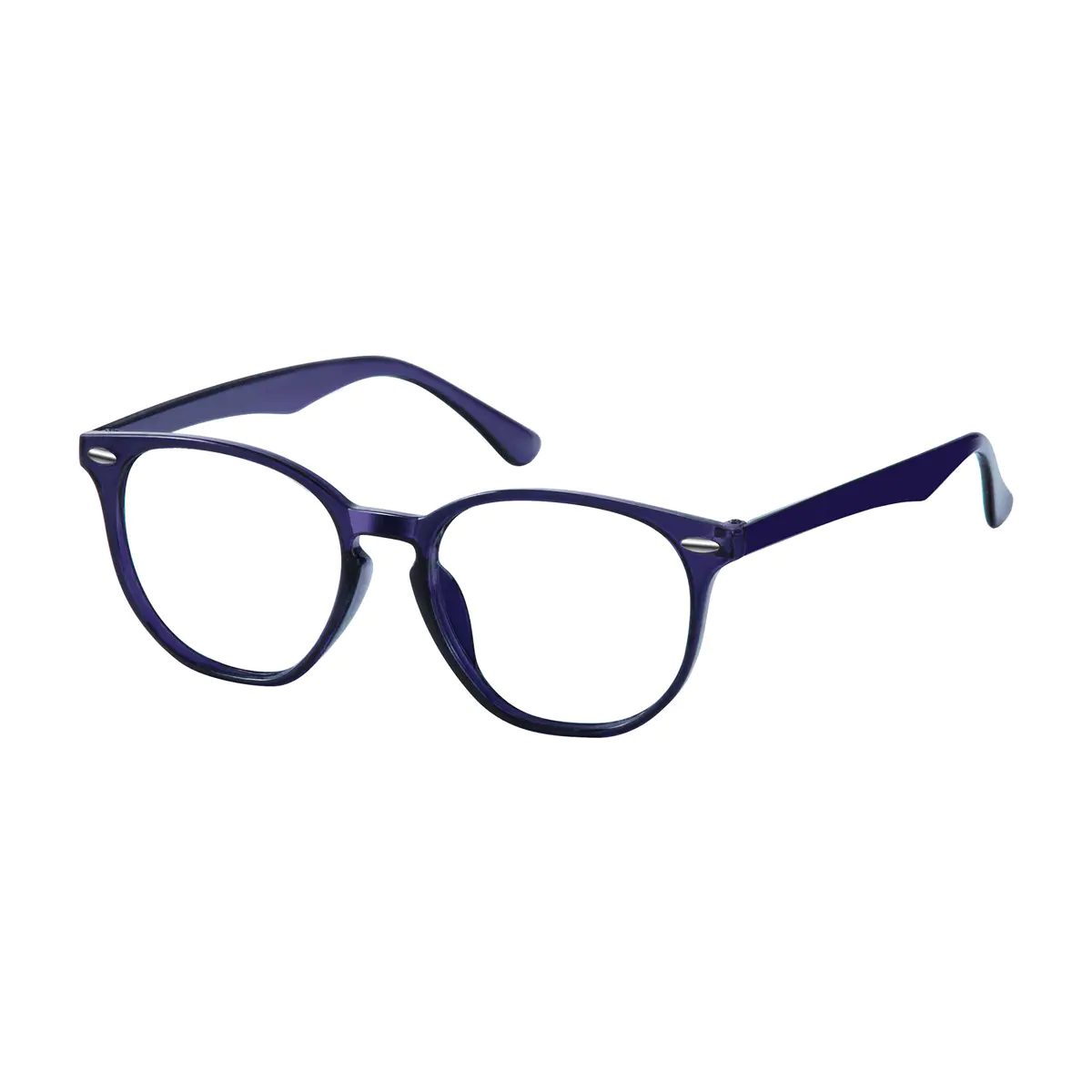Round Transparent Blue Eyeglasses