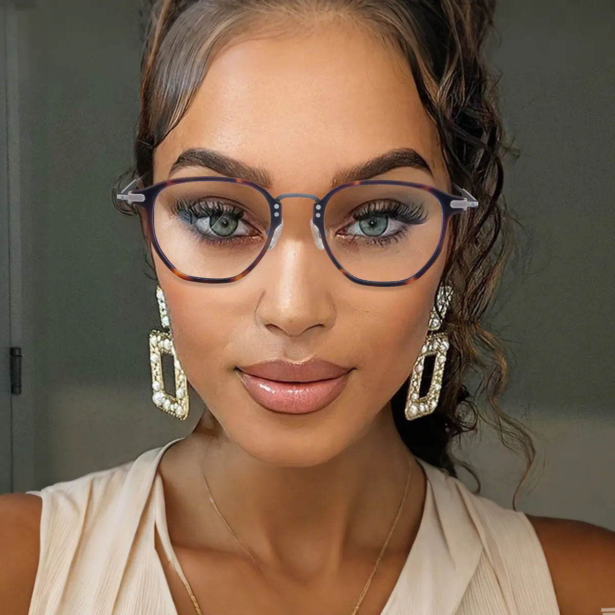 Geometric Transparent Gray Eyeglasses