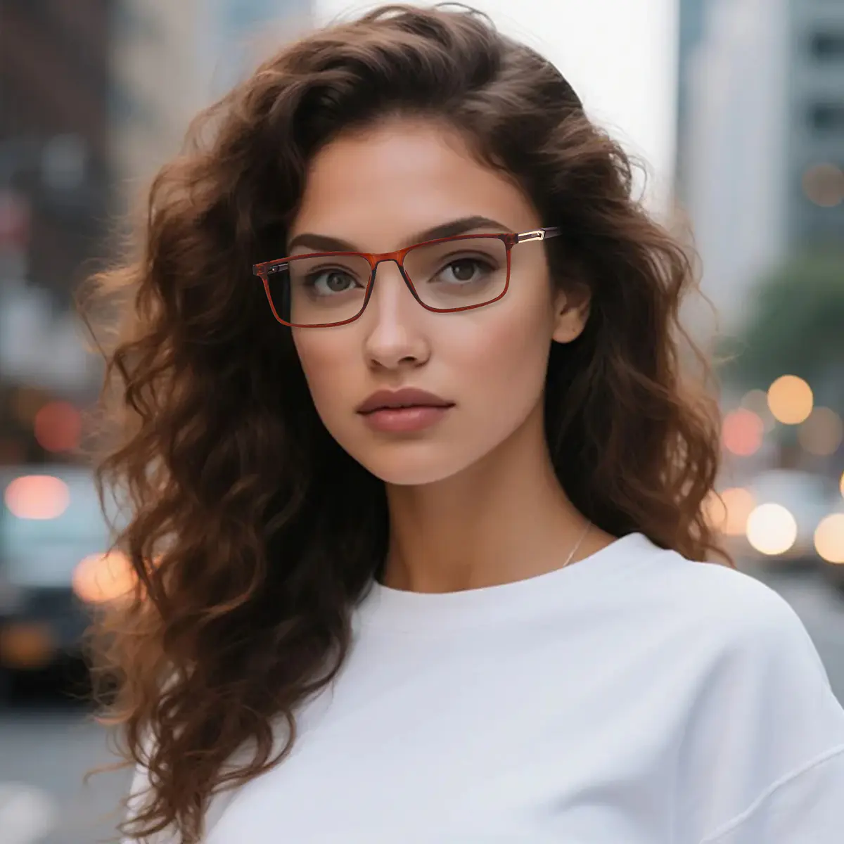 Rectangle Light Brown Eyeglasses