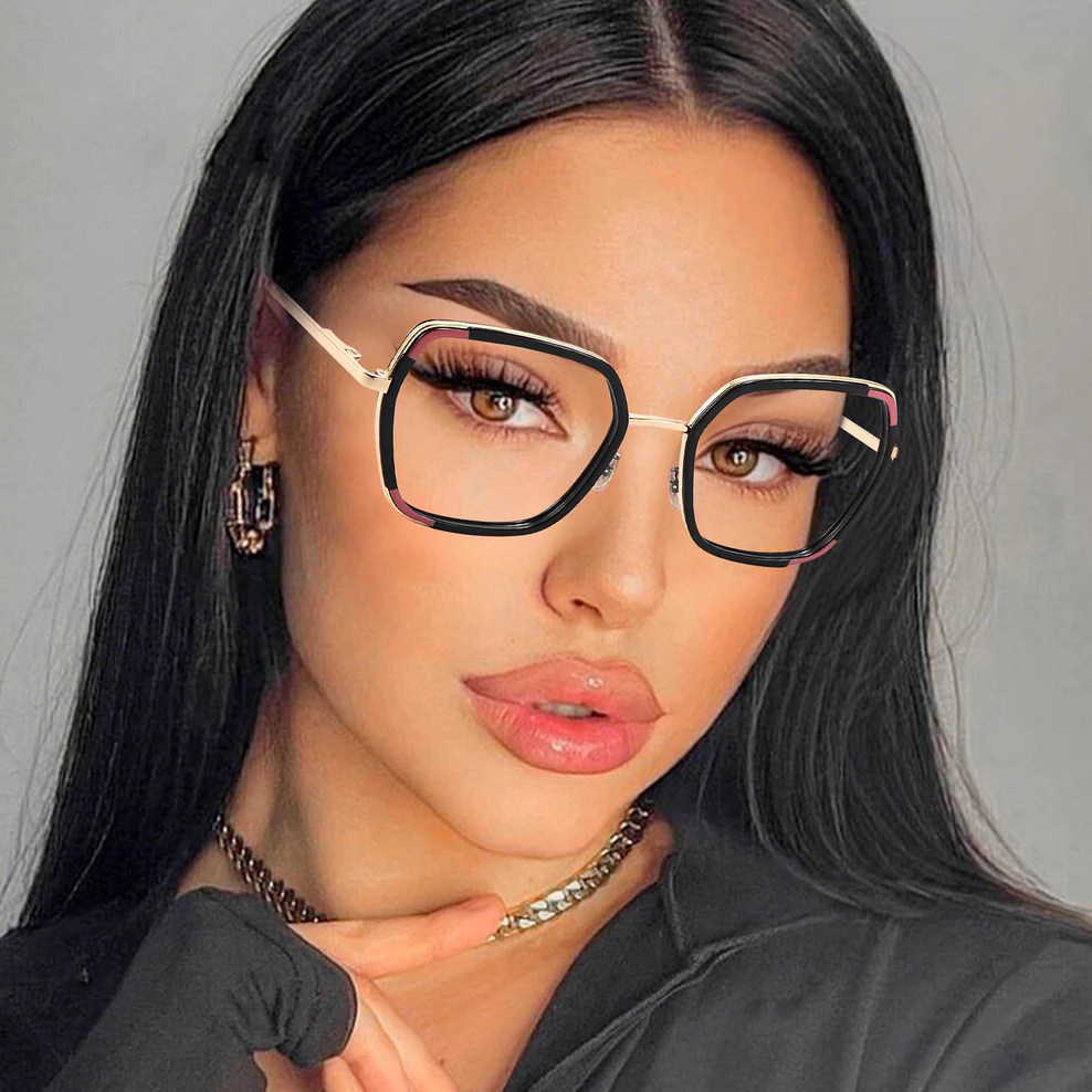 Geometric Transparent Blue Eyeglasses