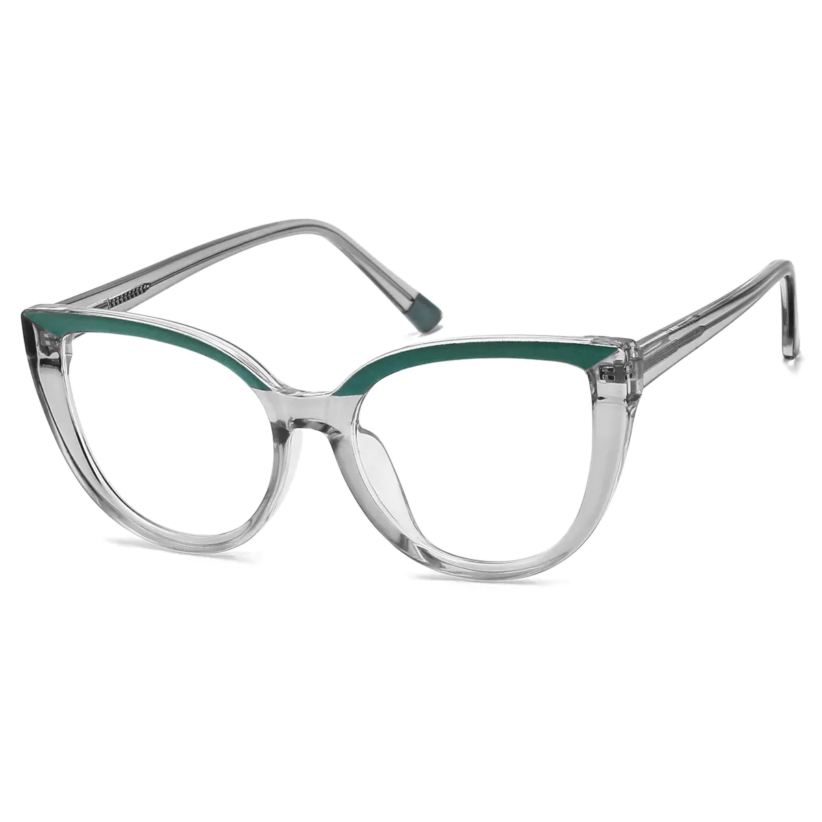 Cat-eye Green/Transparent Gray Eyeglasses