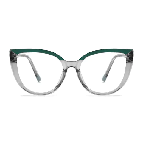 Cat-eye Green/Transparent Gray Eyeglasses