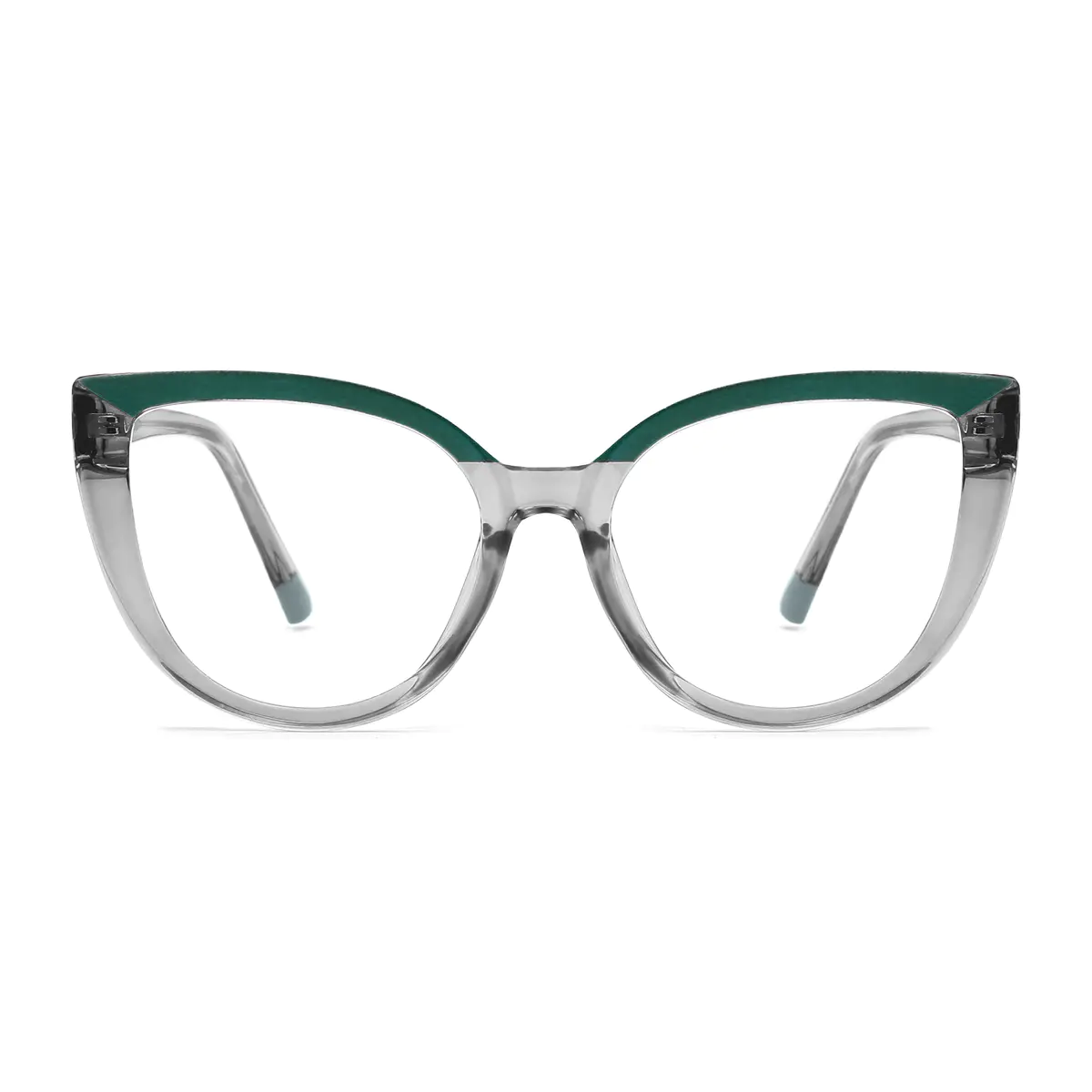 Cat-eye Green/Transparent Gray Eyeglasses