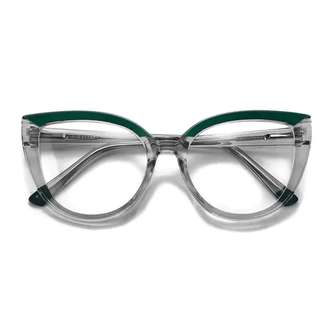 Cat-eye Green/Transparent Gray Eyeglasses