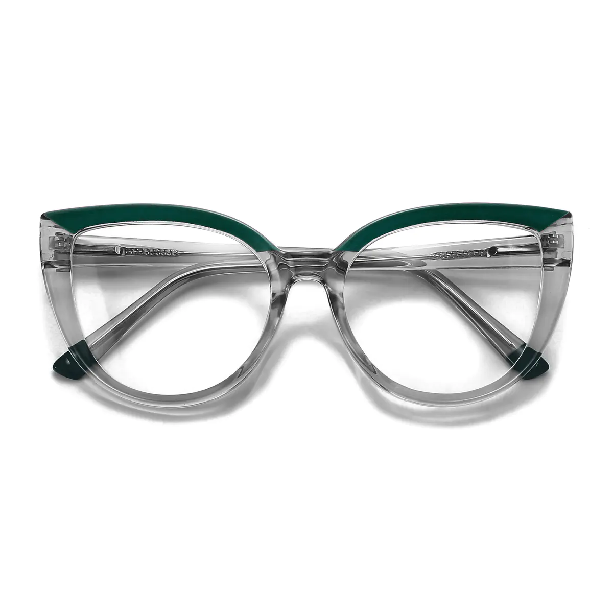 Cat-eye Green/Transparent Gray Eyeglasses