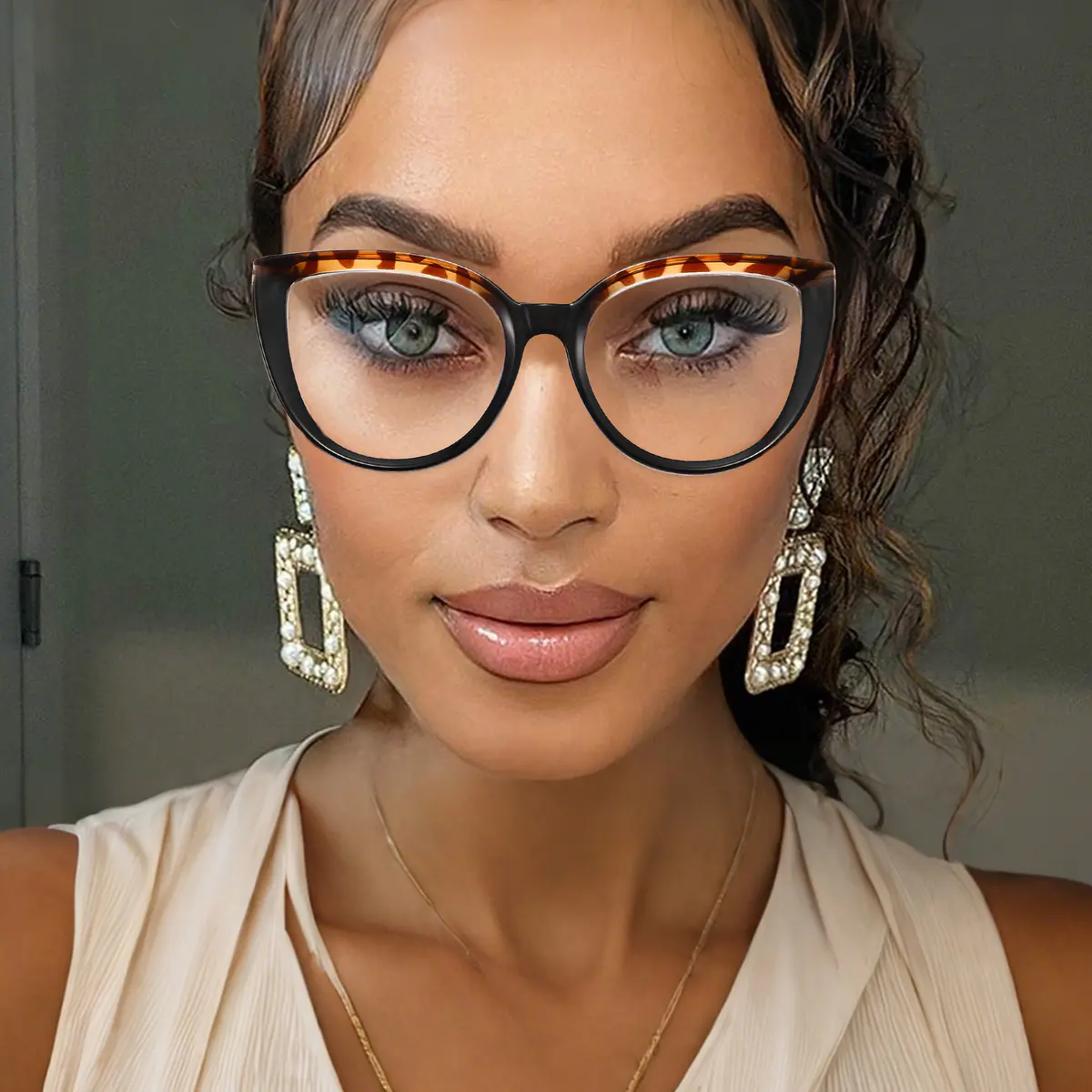Cat-eye Green/Transparent Gray Eyeglasses