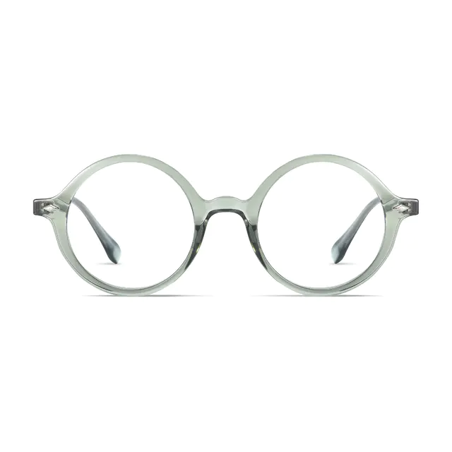 Round Transparent Green Eyeglasses