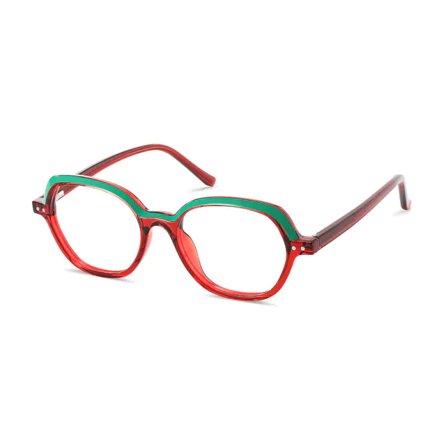 Oval Transparent Red/Green Eyeglasses
