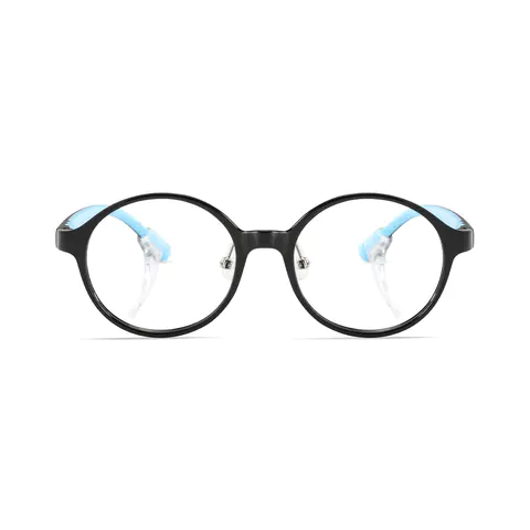 Round Black/Blue Eyeglasses