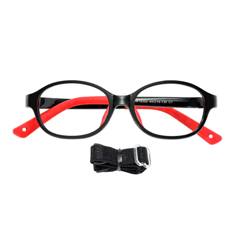Oval Red/Black Eyeglasses