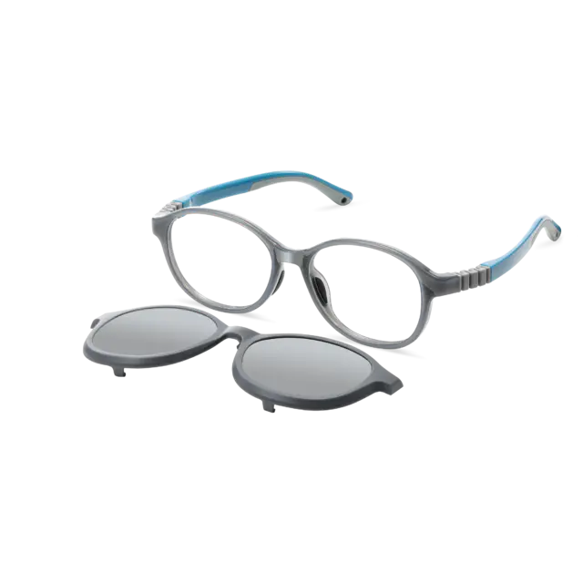 Kids' Oval Transparent Gray Clip-On Eyeglasses