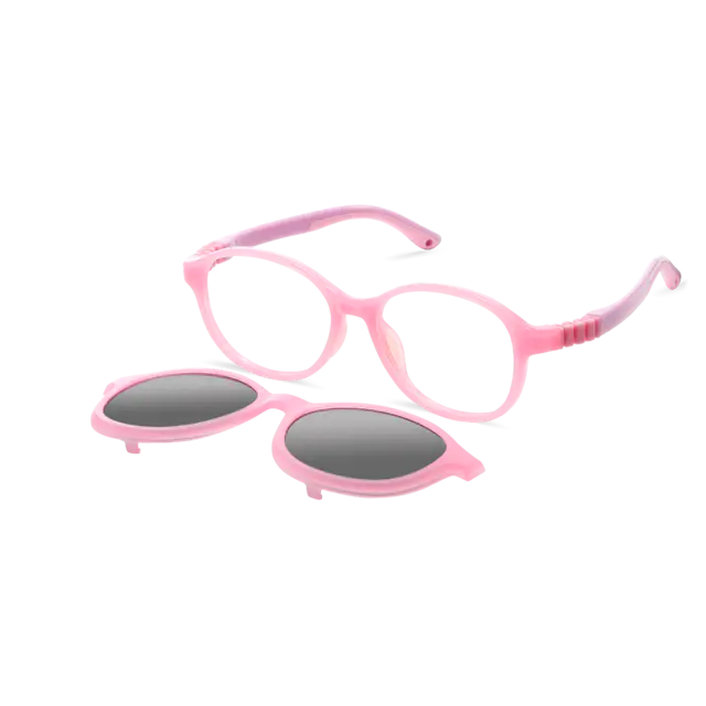 Kids' Oval Transparent Pink Clip-On Eyeglasses