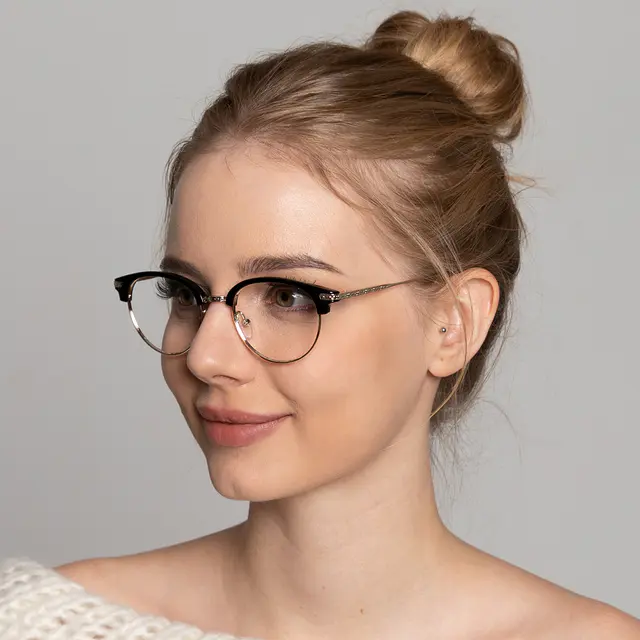 Oval Black Gold Eyeglasses