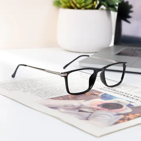 Rectangle Black Silver Reading Glasses