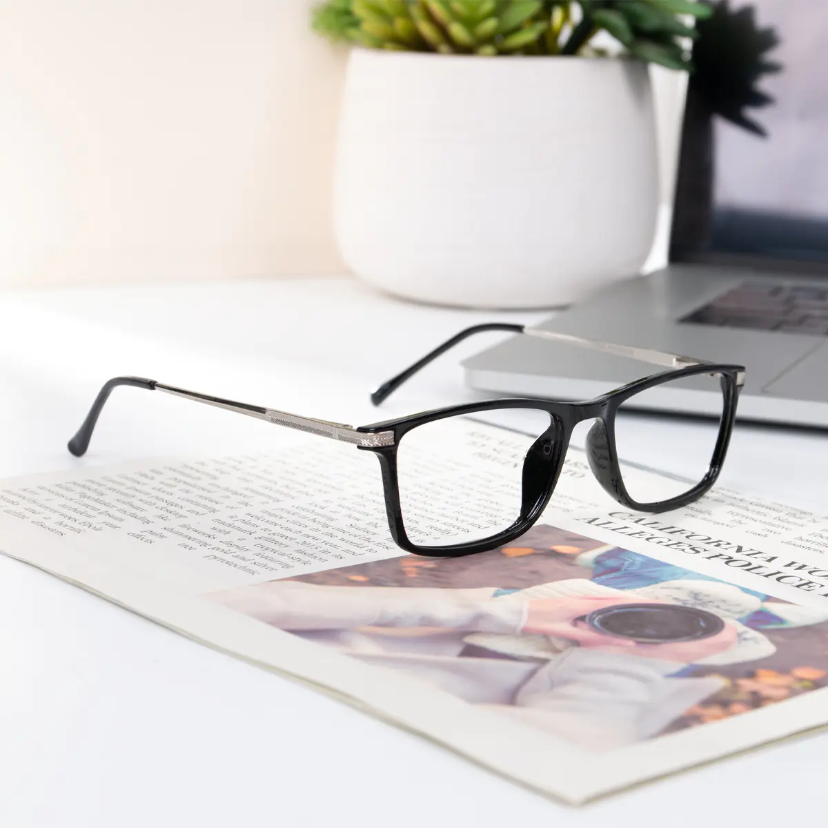 Rectangle Black Silver Reading Glasses